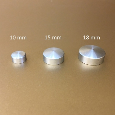 Elegante Zierkappe, Spiegelkopf, Schmuckschraube. Zierkappe-Ø: 15 mm Schraubenkopf-Ø: max: 10 mm