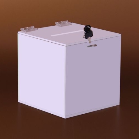 Losbox, Spendesammler – würfelförmiges Produkt aus opalfarbigem Plexiglas guter Qualität, geklebt produziert