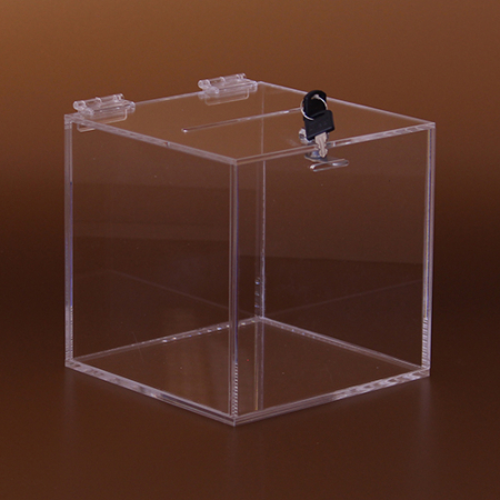 Losbox, Spendesammler – würfelförmiges Produkt aus transparentem Plexiglas guter Qualität, geklebt produziert.