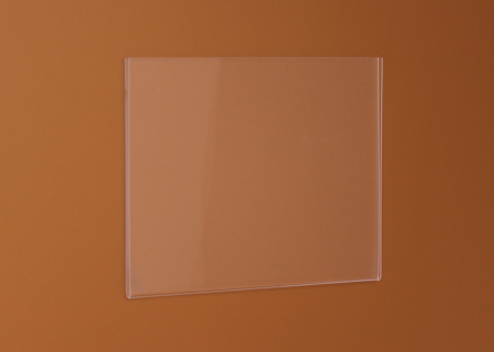 Sichttasche für Wand ohne Lochbohrungen aus transparentem Plexiglas, Infoblätter können einfach seitlich eingeschoben werden (drei Seiten sind offen, unten ist es geschlossen.)